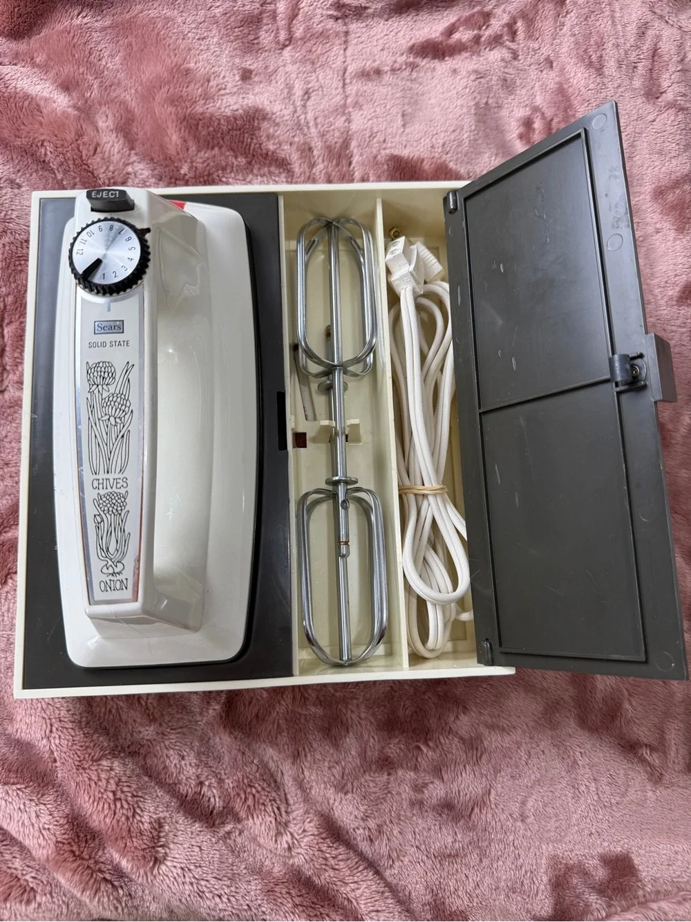 Vintage 70’s Cream and Black Hand Mixer with Storage Case